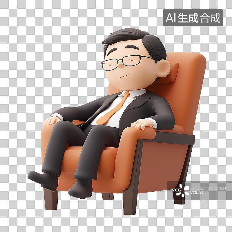 【AI数字艺术】3D卡通人物 坐在椅子上睡着的人图片素材