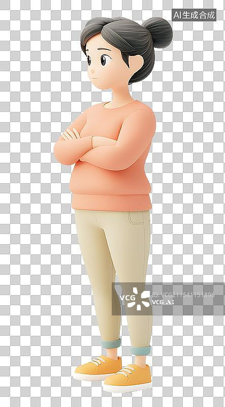 【AI数字艺术】3D卡通人物 双手交叉抱胸的年轻女子图片素材