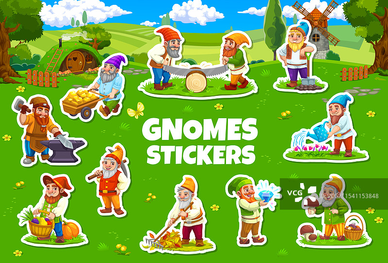 卡通童话小矮人角色贴纸包图片素材