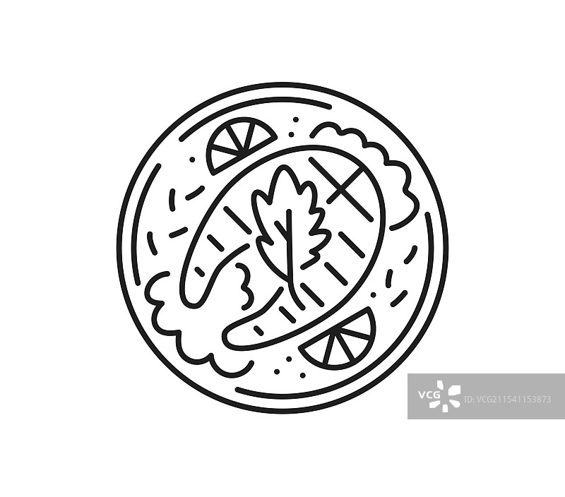 三文鱼鱼肉餐薄线图标或标志图片素材