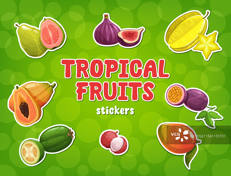 热带水果贴纸包：木瓜和芒果图片素材