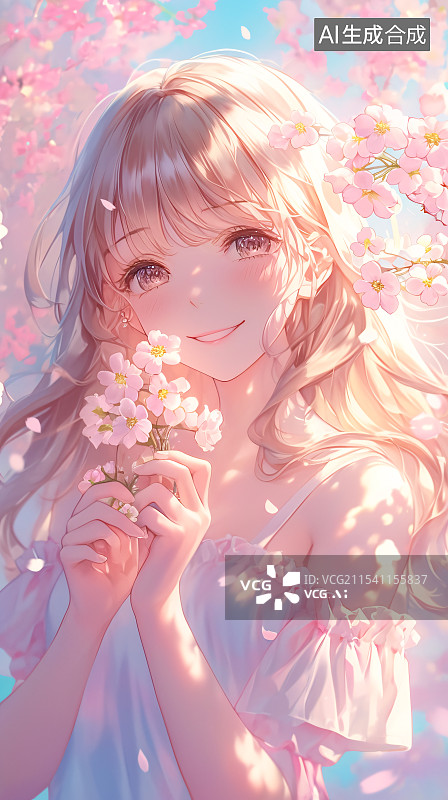 【AI数字艺术】二次元樱花女孩插画图片素材