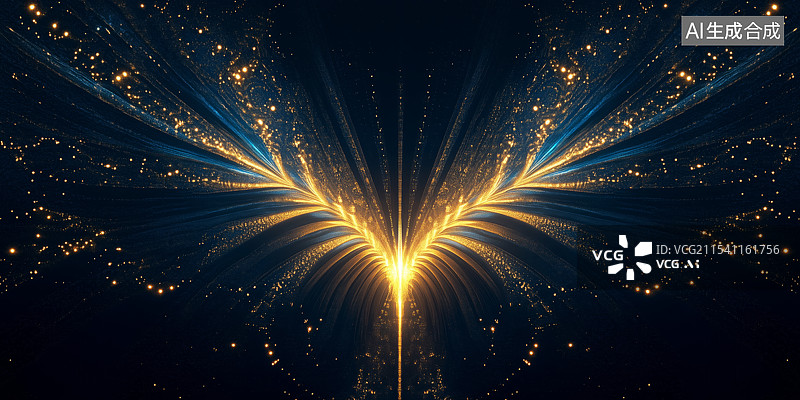 【AI数字艺术】金色对称发光翅膀抽象艺术背景图片素材