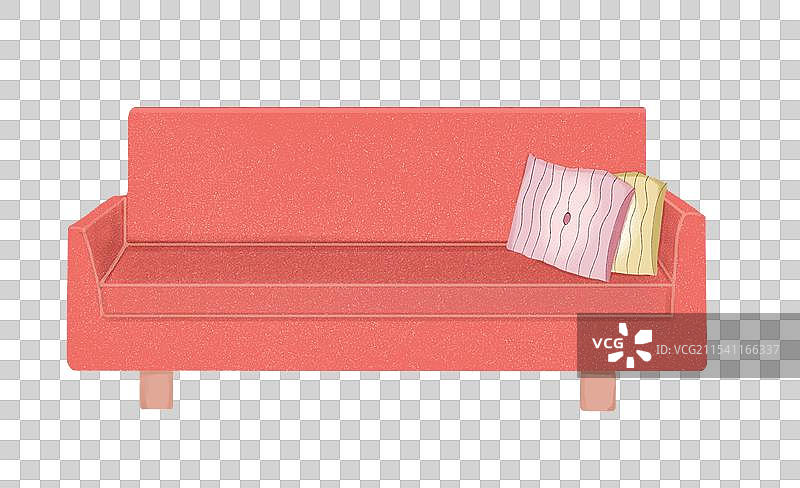 一张红色的长沙发和两个靠枕图片素材