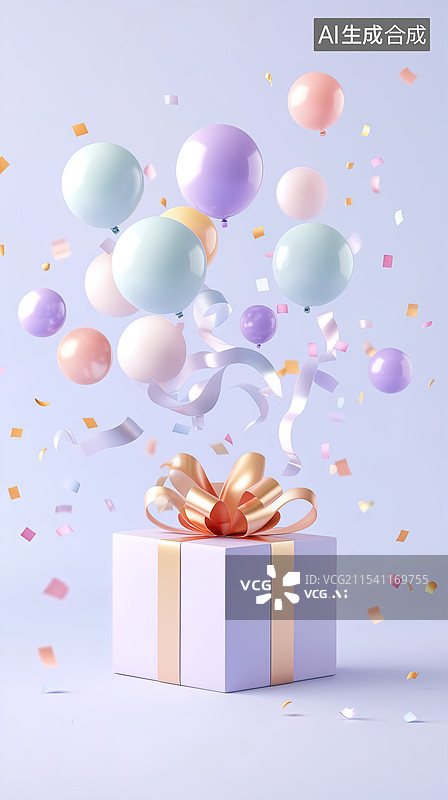 【AI数字艺术】梦幻礼物与气球图片素材