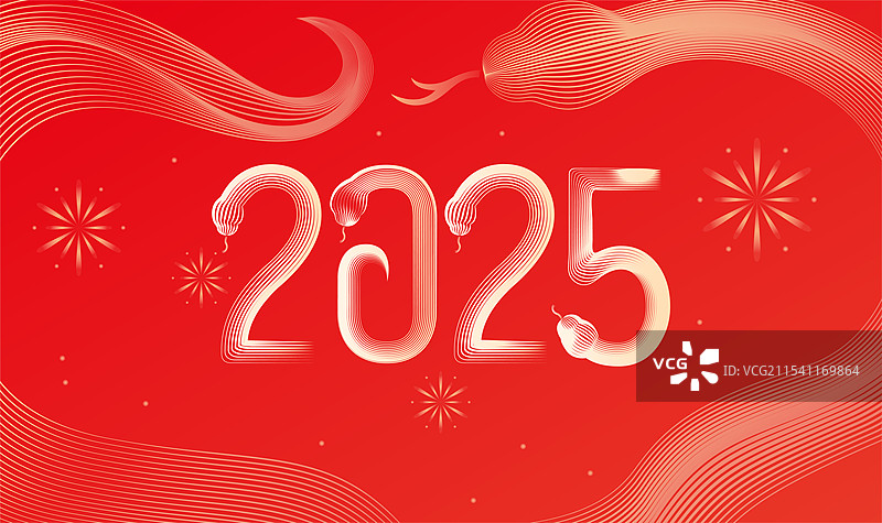 红色渐变喜庆数字蛇年线条插画图片素材