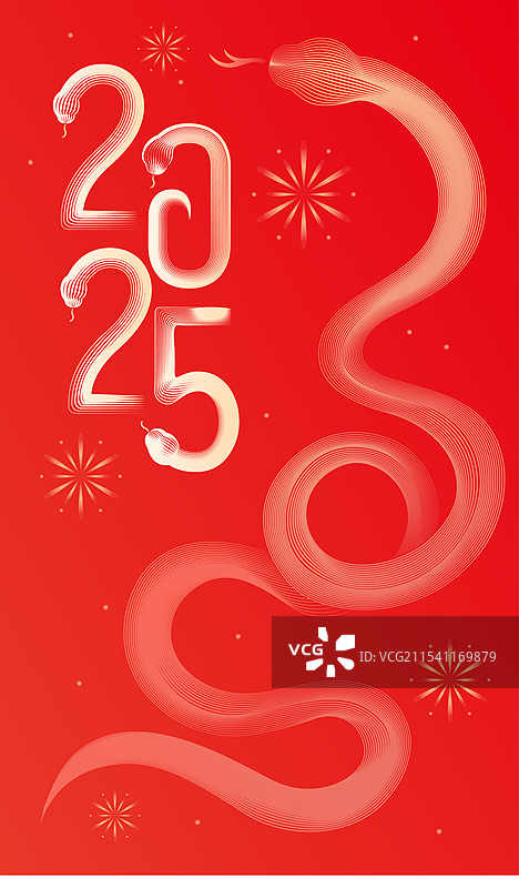 红色渐变喜庆数字蛇年线条插画图片素材