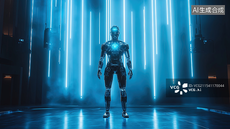 【AI数字艺术】未来机器人与数字代码背景图片素材