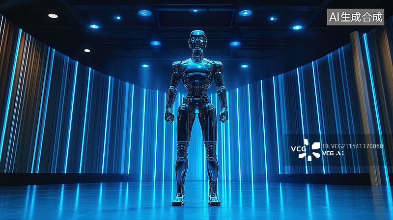 【AI数字艺术】未来机器人与数字代码背景图片素材