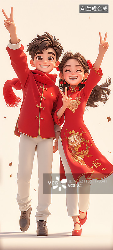 【AI数字艺术】可爱的男孩女孩庆祝新年图片素材