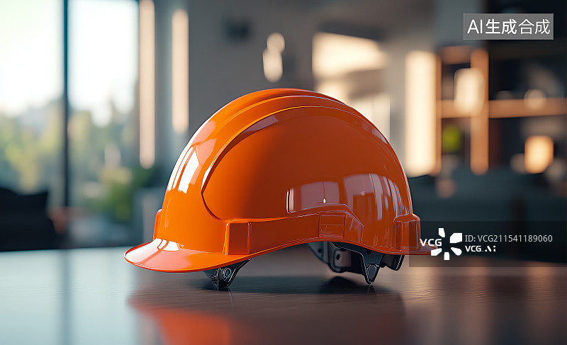 【AI数字艺术】橙色安全帽头盔特写图片素材