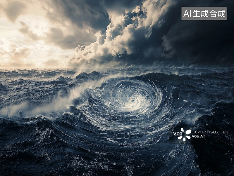 【AI数字艺术】深海中的巨大漩涡与波浪图片素材