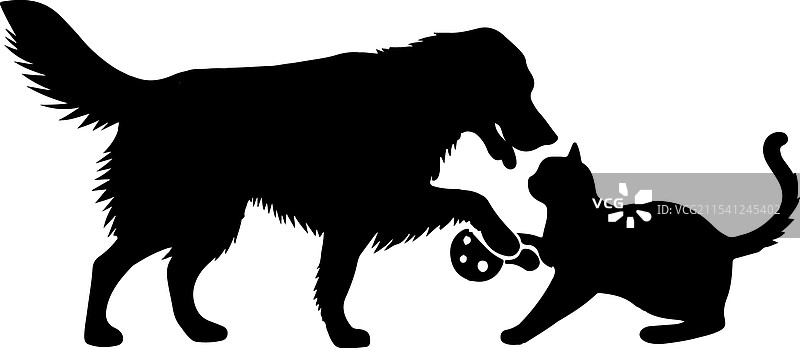 狗和猫玩耍的剪影图片素材