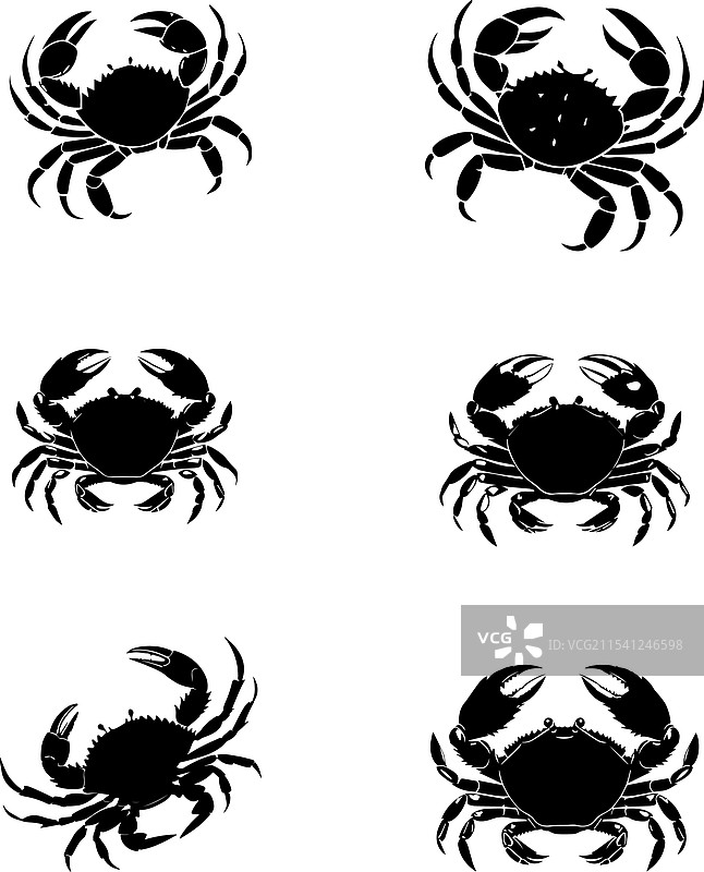 螃蟹剪影套装图片素材