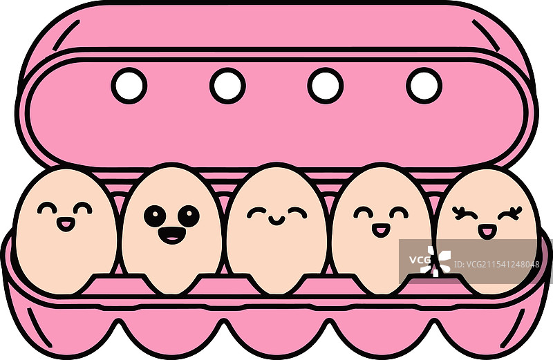 可爱的卡通鸡蛋在粉色纸箱里图片素材