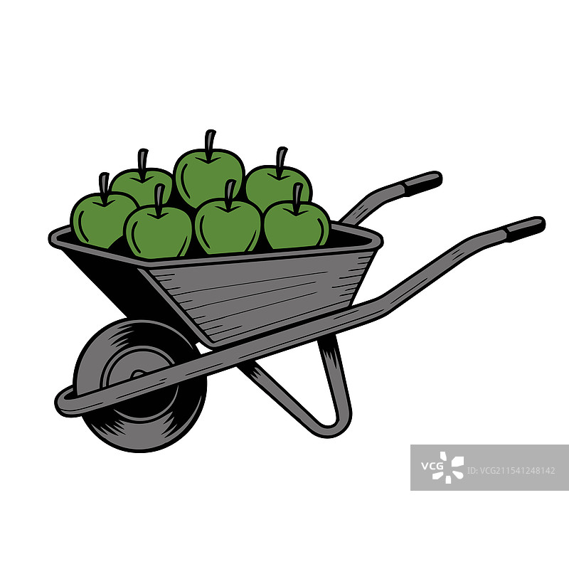 装满绿色苹果的独轮车图片素材