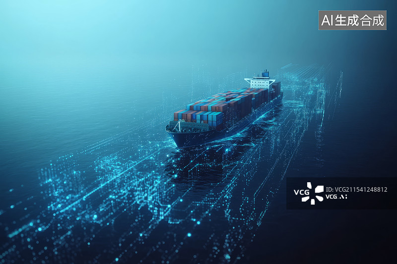 【AI数字艺术】海上运输的货船数据图片素材