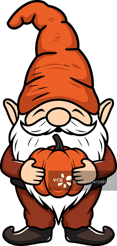 秋天的小矮人抱着南瓜的卡通形象图片素材