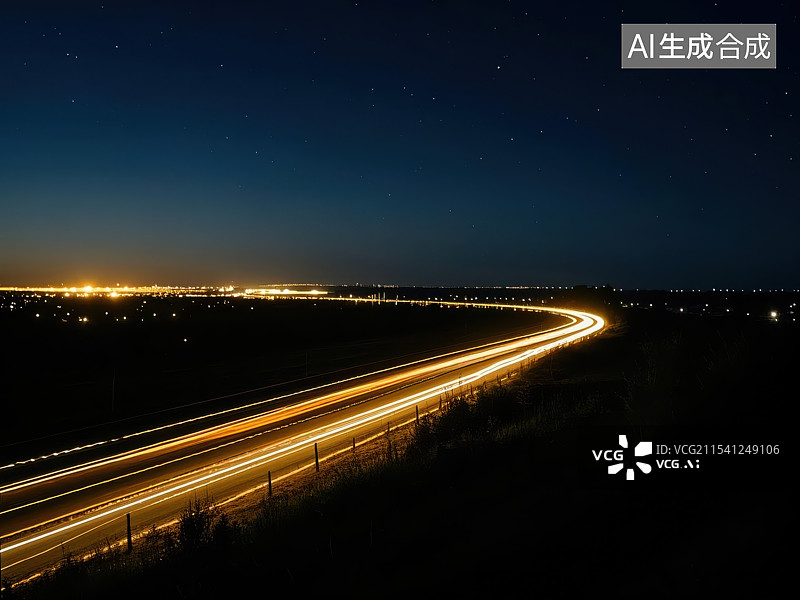 【AI数字艺术】夜幕下的高速公路，无尽旅程的起点图片素材