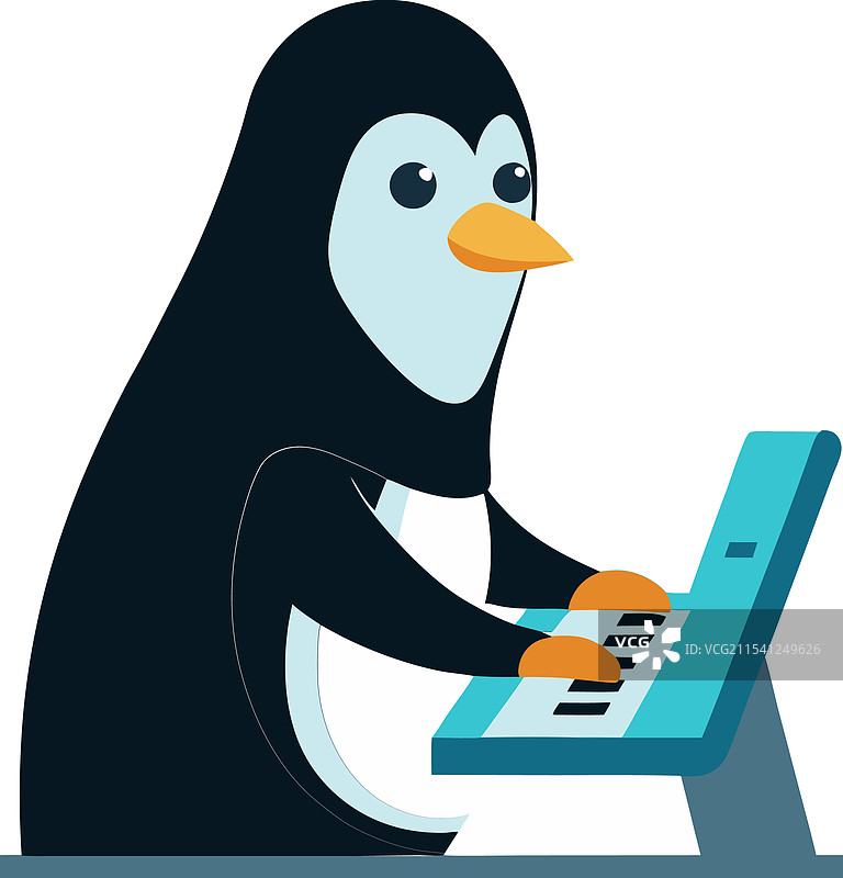 坐在高级工作空间里的企鹅程序员图片素材