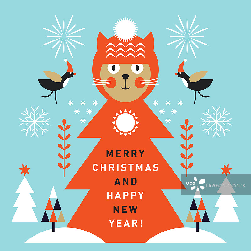 圣诞贺卡上的可爱圣诞猫图片素材
