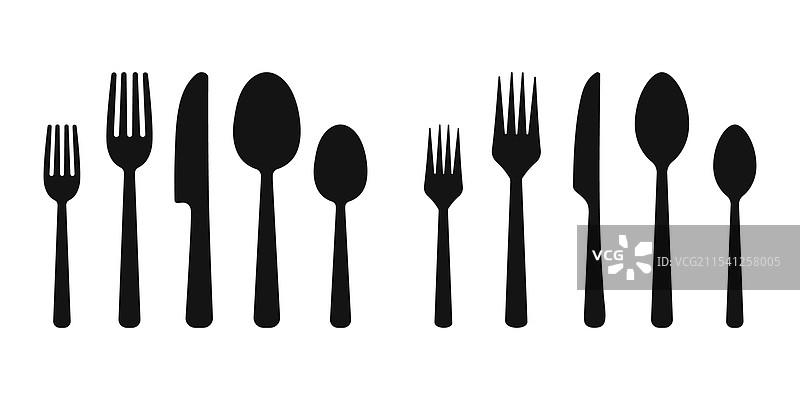 餐具图标集，包括叉子、勺子和刀子图标图片素材