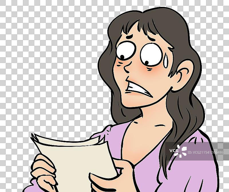 期末考试拿着成绩单汗颜妈妈卡通漫画人物元素图片素材