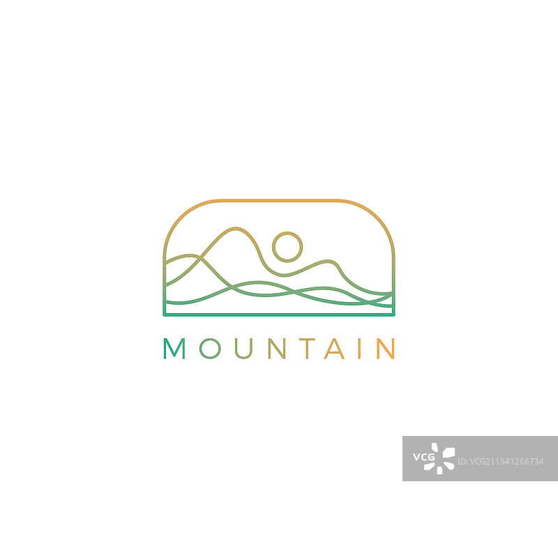 抽象线条艺术的山脉与太阳设计logo图片素材