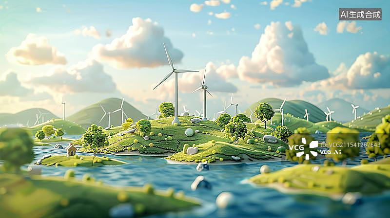 【AI数字艺术】新能源风力发电助力实现绿色可持续发展图片素材