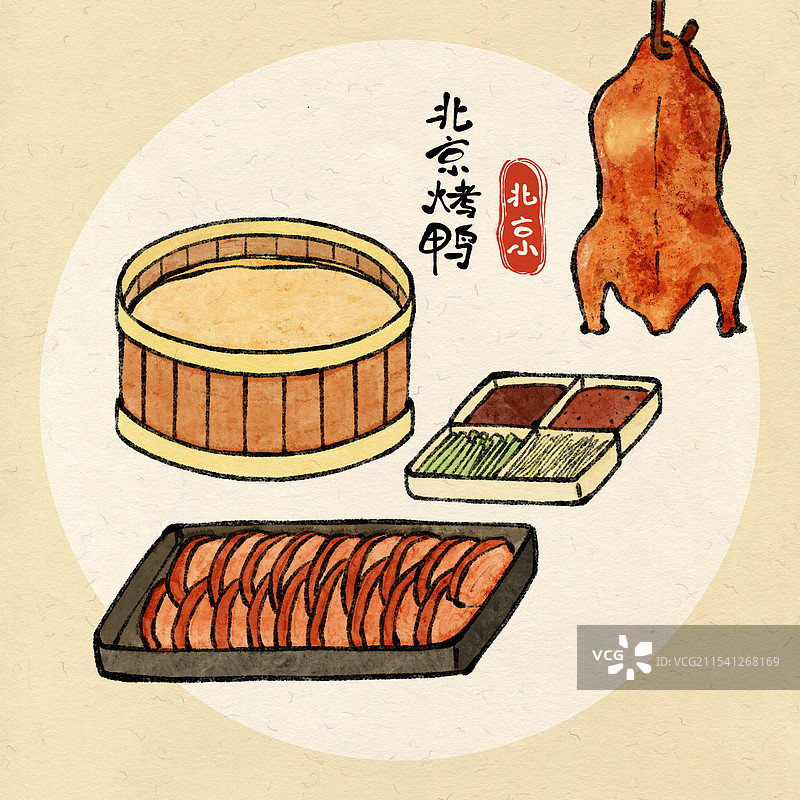 国风北京美食插画-北京烤鸭图片素材