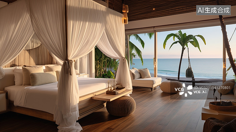 【AI数字艺术】现代简约海边度假酒店图片素材