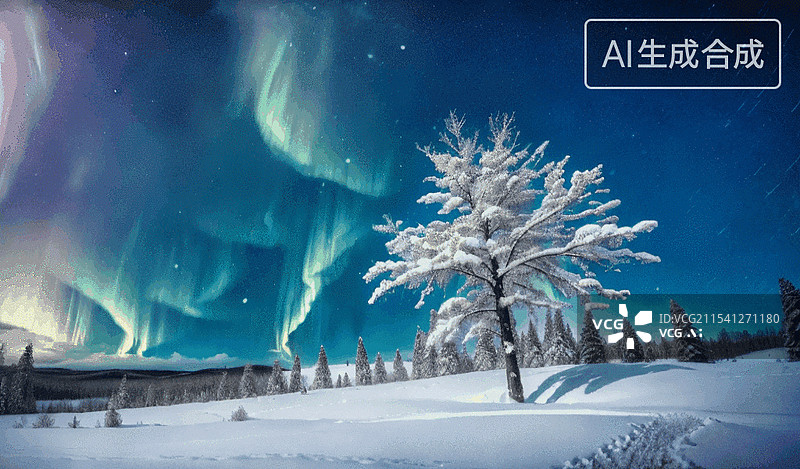 【AI数字艺术】冬夜极光图片素材