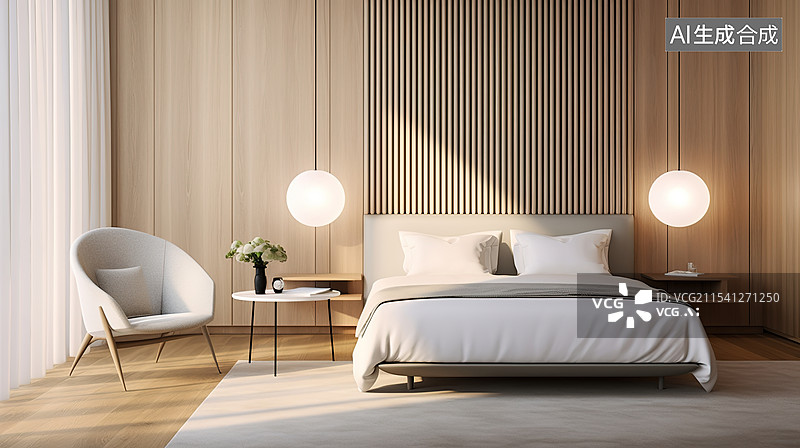 【AI数字艺术】现代简约酒店卧房图片素材
