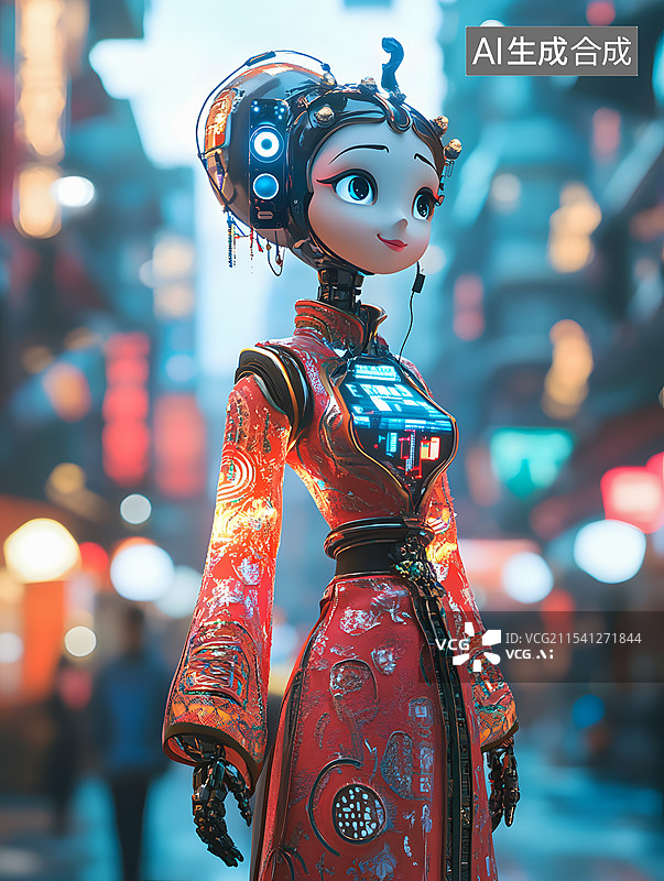 【AI数字艺术】一个穿着旗袍的女性机器人图片素材