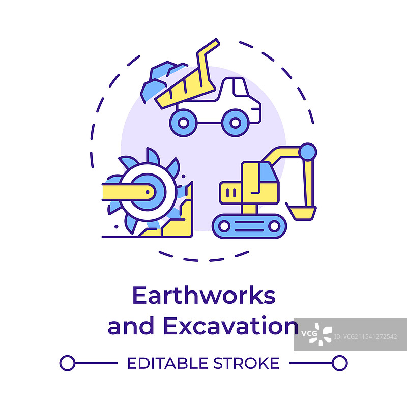 土方工程与挖掘多色概念图标图片素材