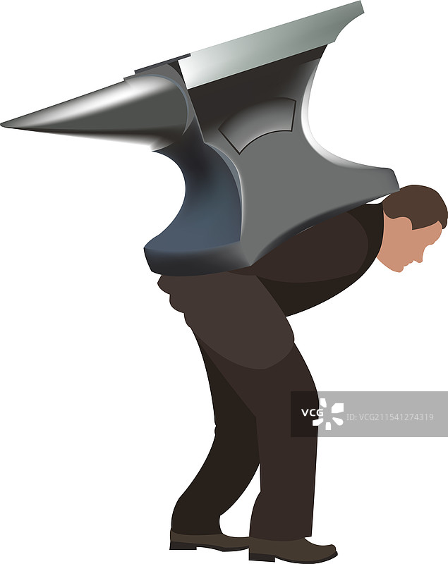 背负沉重铁砧的商人图片素材