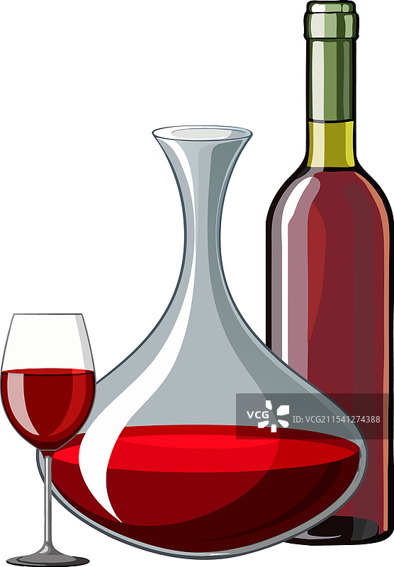 红酒瓶、酒具和盛有红酒的酒杯图片素材