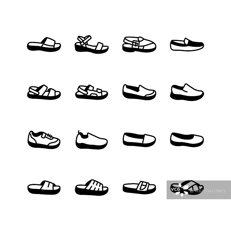 时尚的极简主义鞋子图标集合图片素材