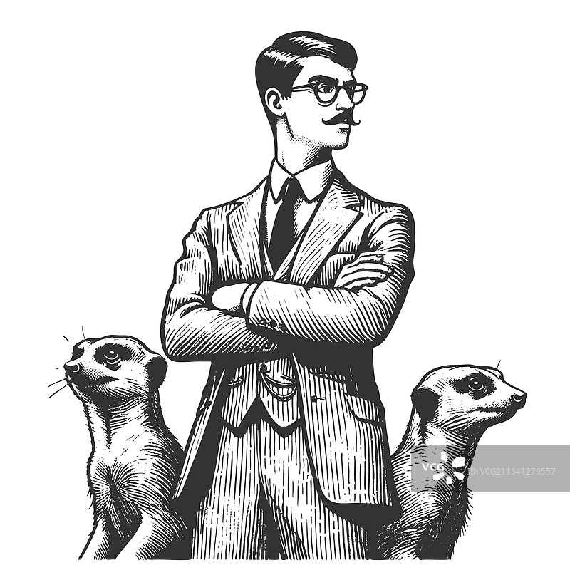 与猫鼬在一起的绅士图片素材