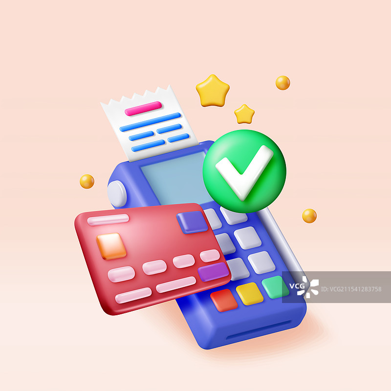 3D支付终端与卡片和收据图片素材