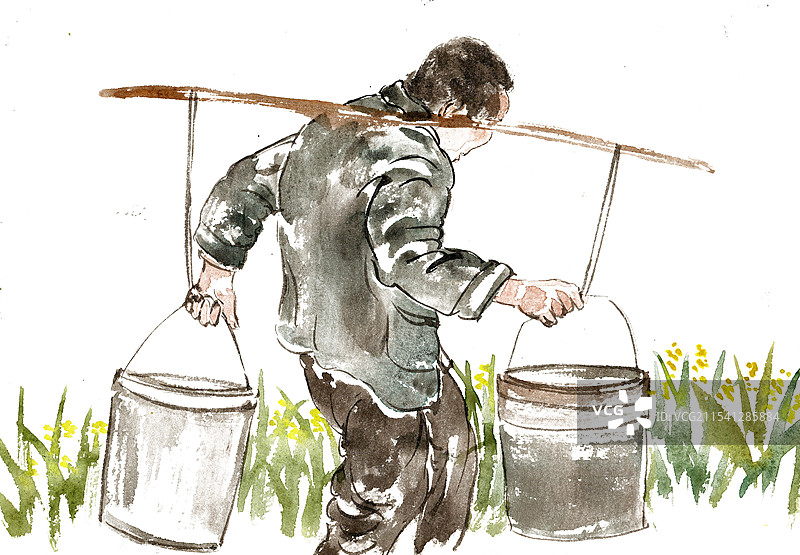 挑粪的老人图片素材