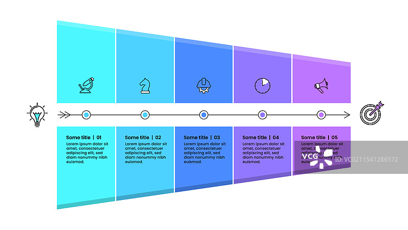 信息图模板漏斗，包含线条和五个步骤图片素材