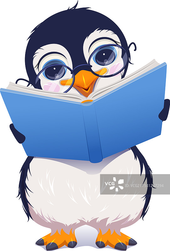 戴眼镜的企鹅鸟在阅读书籍的学校老师图片素材