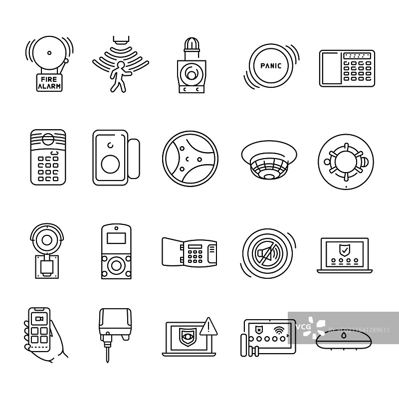 黑色线条图标集：警报图片素材
