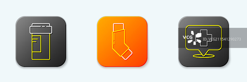 药瓶吸入器和地图指针的线条图图片素材