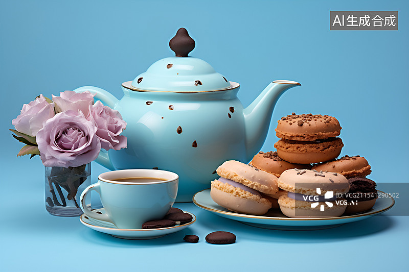 【AI数字艺术】【AI数字艺术】糕点，饼干和茶壶茶杯图片素材