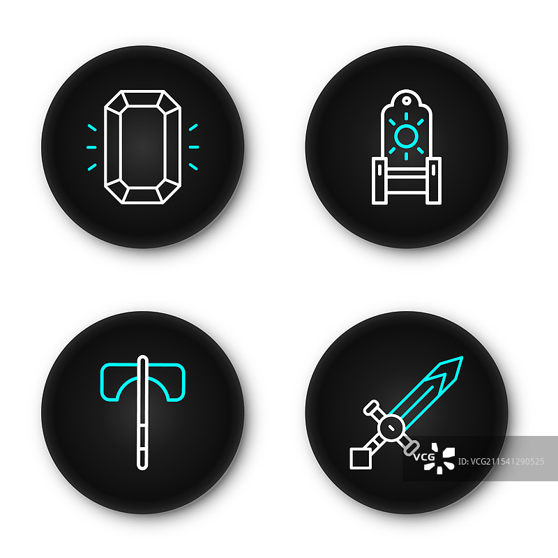 中世纪剑、斧、王座和钻石的组合图片素材