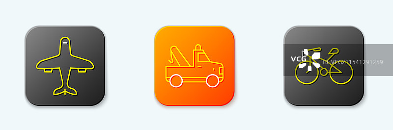 线条平面拖车和自行车图标图片素材