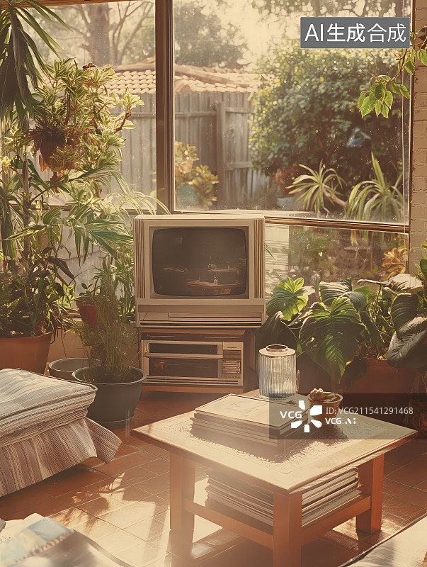 【AI数字艺术】中产家庭的复古装饰的室内房间图片素材