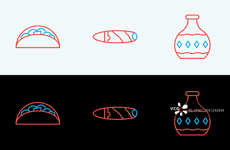 龙舌兰酒瓶、玉米饼和塔可的摆放图片素材